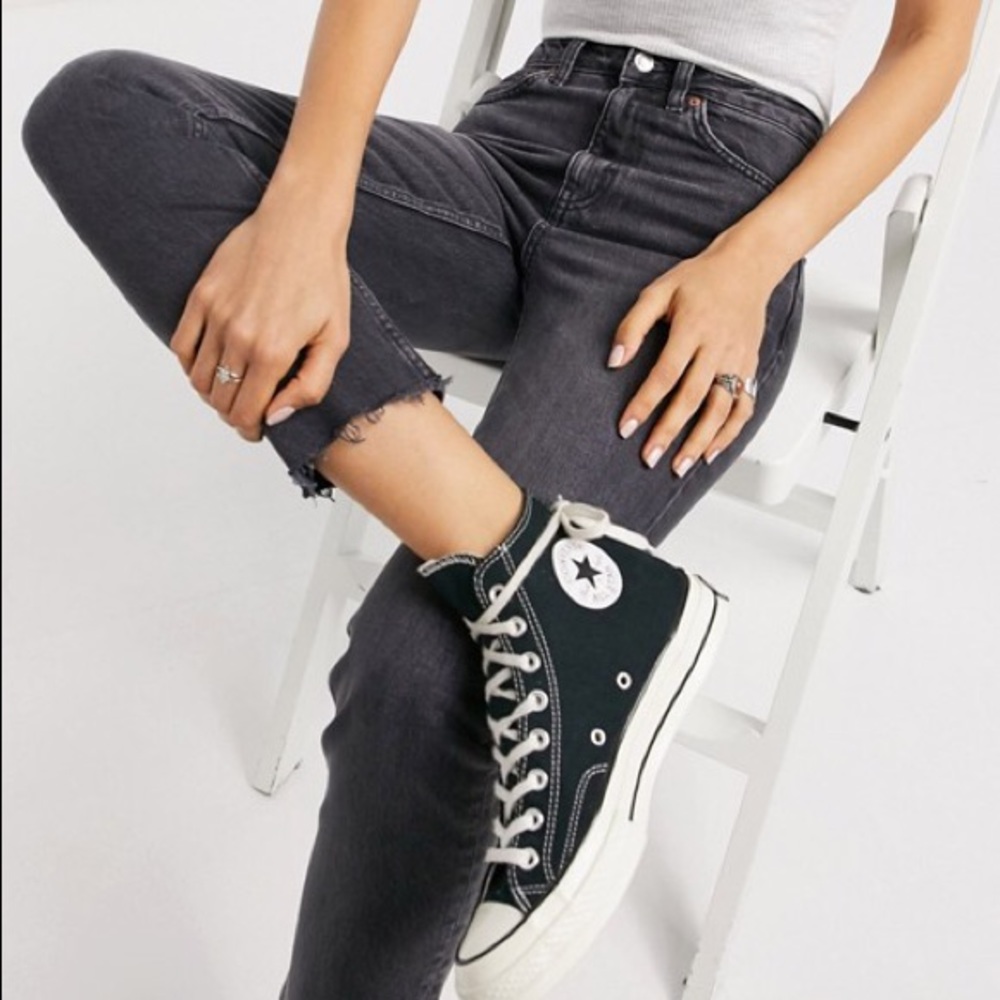 NWOT Topshop Moto Washed Black Straight Leg Jeans